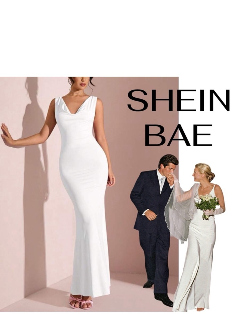 Shein Bae 90’s minimalist white long fitted mermaid tank dress with tie back M